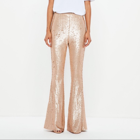 gold sequin flare pants